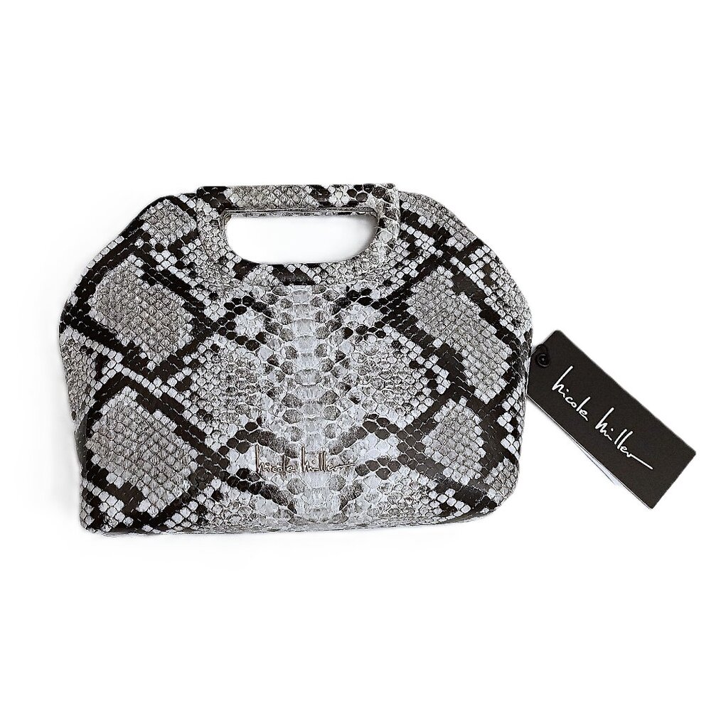 NICOLE MILLER Snakeskin Integrated Handle Clutch.